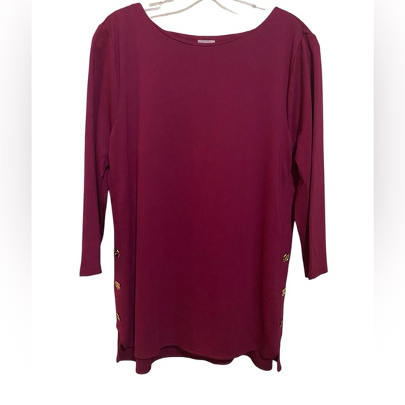 Chico’s Merlot Ponte Hardware Gold Button Tunic Minimalist Nautical Office Chic - Picture 1 of 12